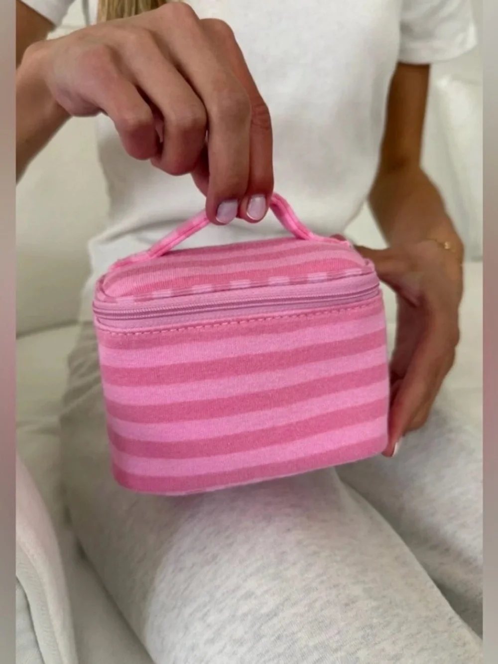 Brandy Melville Pink Striped Make-Up Bags- Set of 2